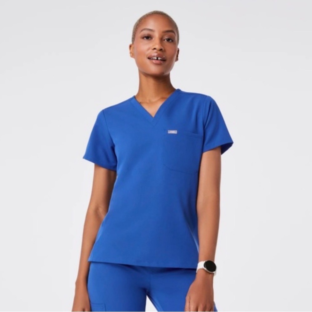 Figs Women's V-Neck Scrub Top in Cobalt Blue